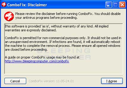 ComboFix Disclaimer screen