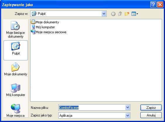 Zapisanie programu ComboFix na Pulpicie