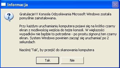 Konsola Odzyskiwania została pomyślnie zainstalowana