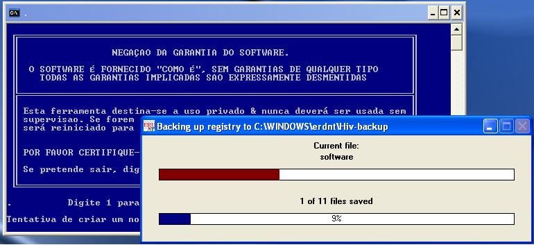 ComboFix está fazendo backup do Registro do Windows