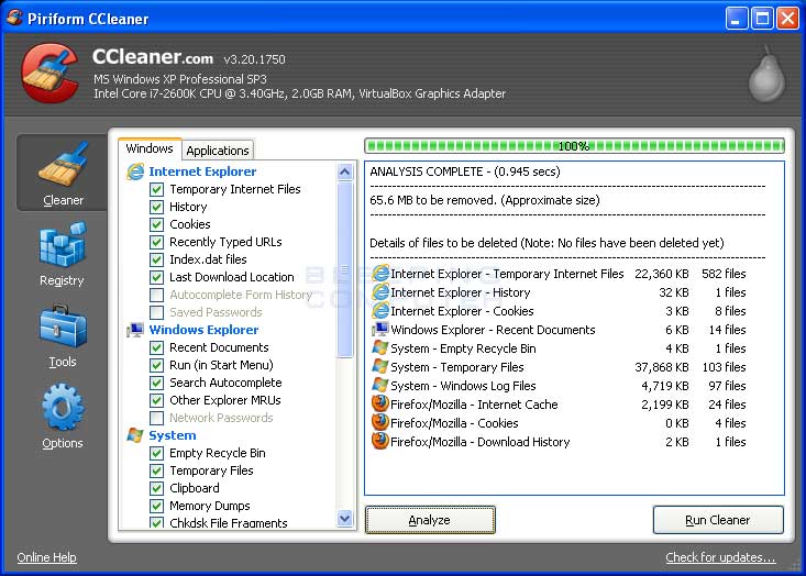 For ccleaner 32 bit xp on 64 bit system