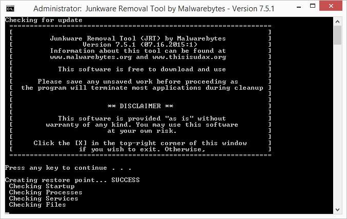 Junkware Removal Tool screenshot