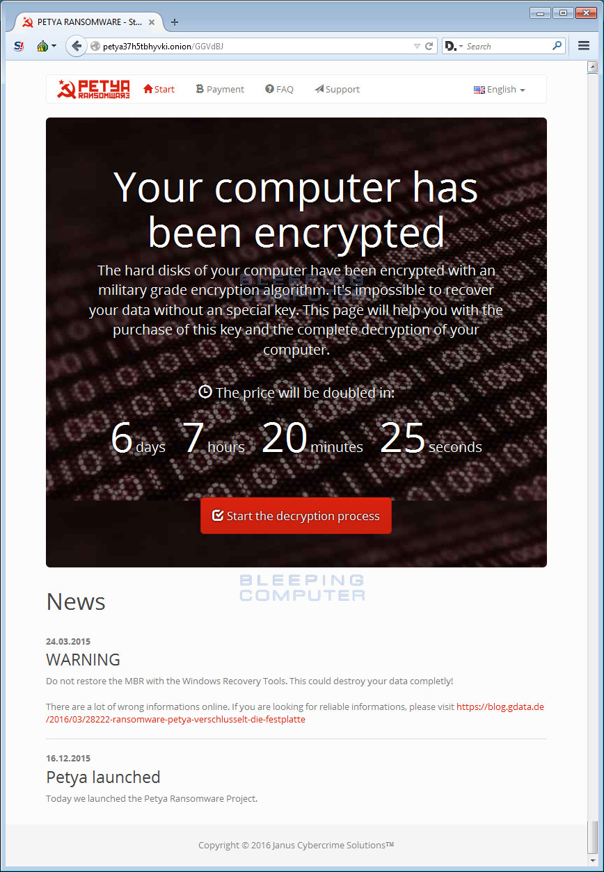 Petya Decryption Site