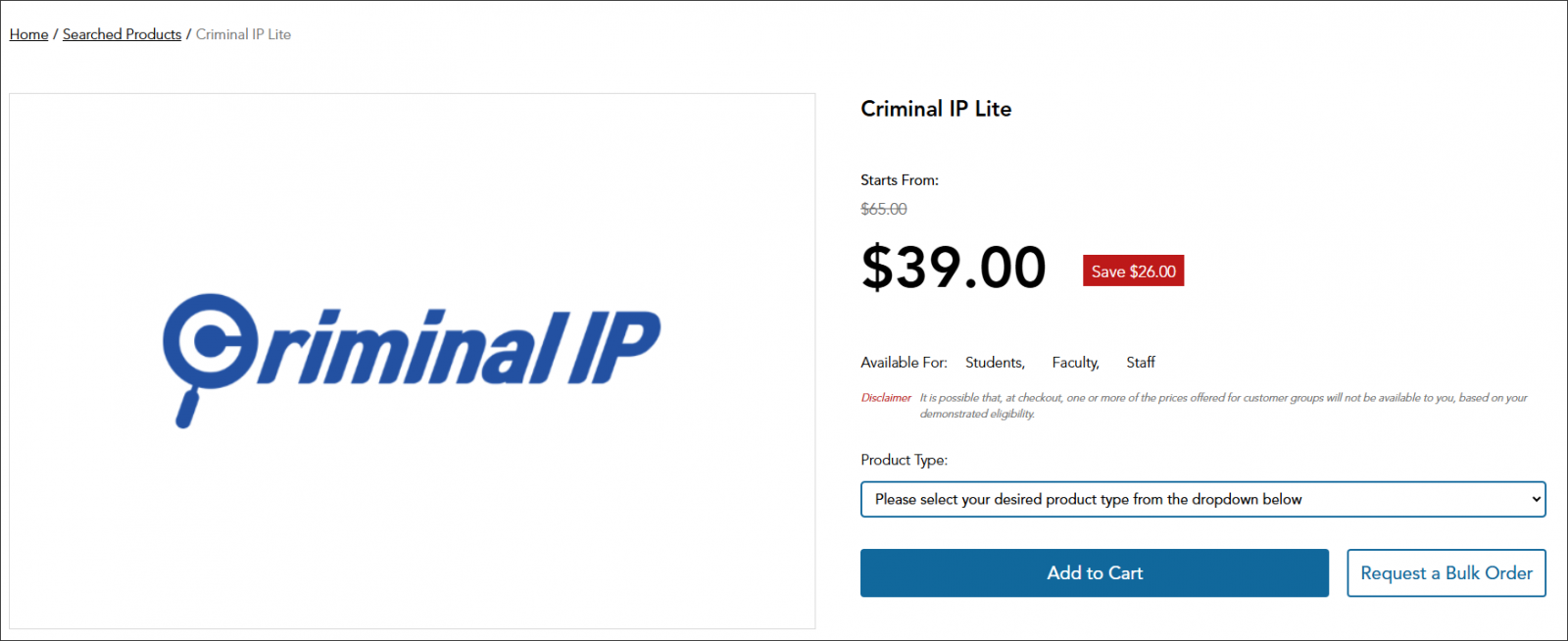 Criminal IP Lite Plan on OnTheHub