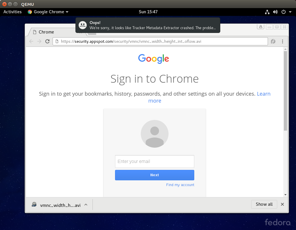 Chrome on Fedora attack