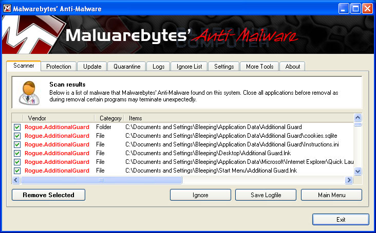 MalwareBytes Scan Results
