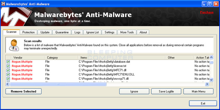 MalwareBytes Scan Results
