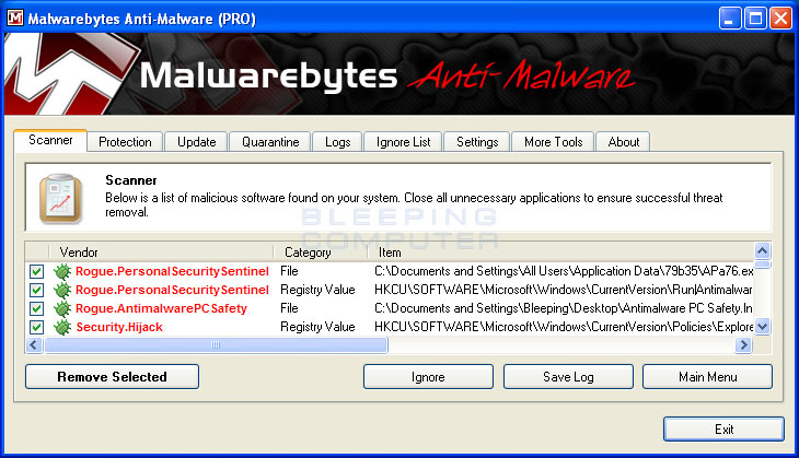 MalwareBytes Scan Results