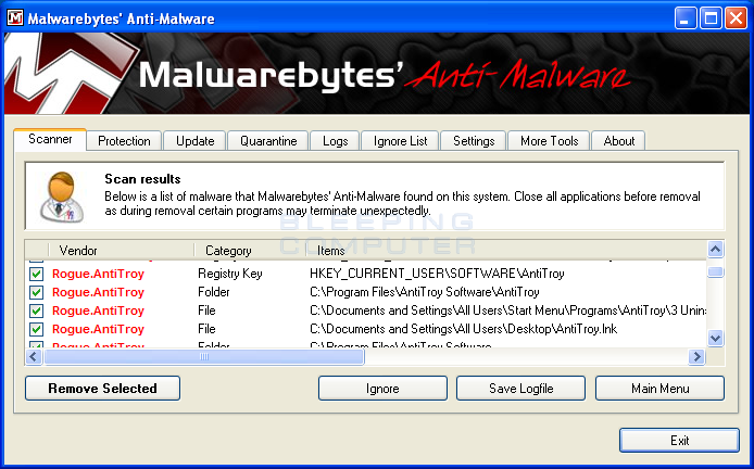 MalwareBytes Scan Results