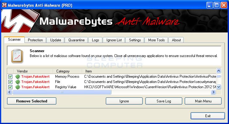 MalwareBytes Scan Results