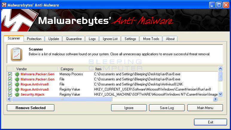 MalwareBytes Scan Results