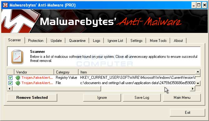 MalwareBytes Scan Results