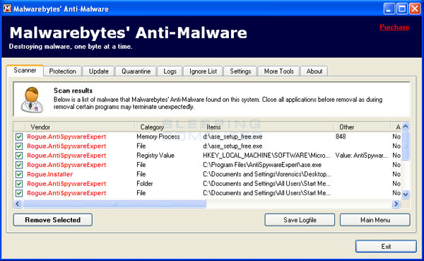 MalwareBytes Scan Results