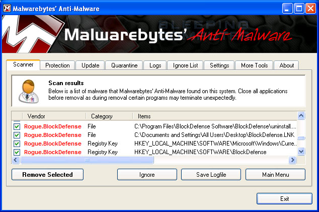 MalwareBytes Scan Results