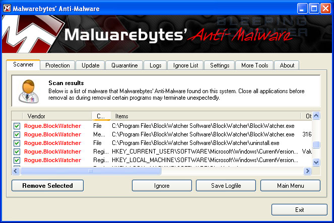 MalwareBytes Scan Results