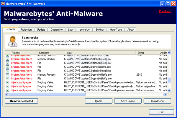 MalwareBytes Scan Results