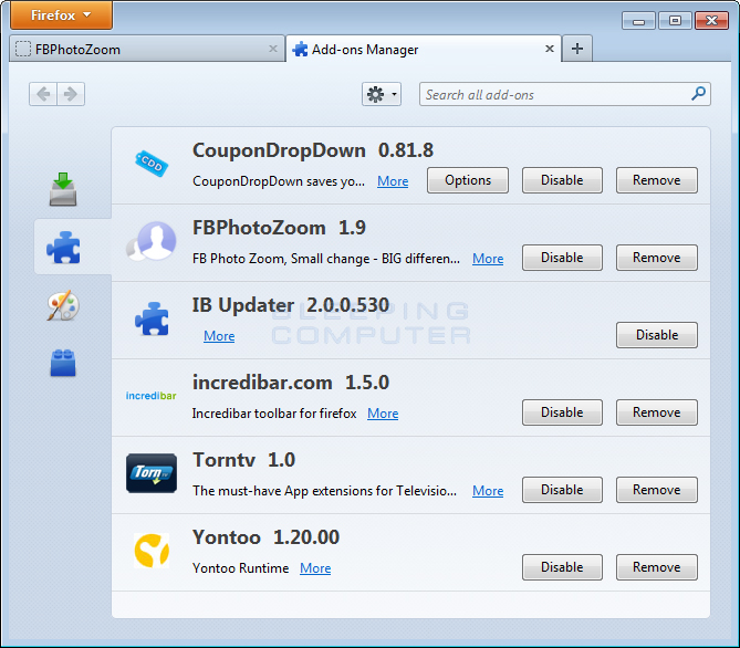 Firefox add-ons manager