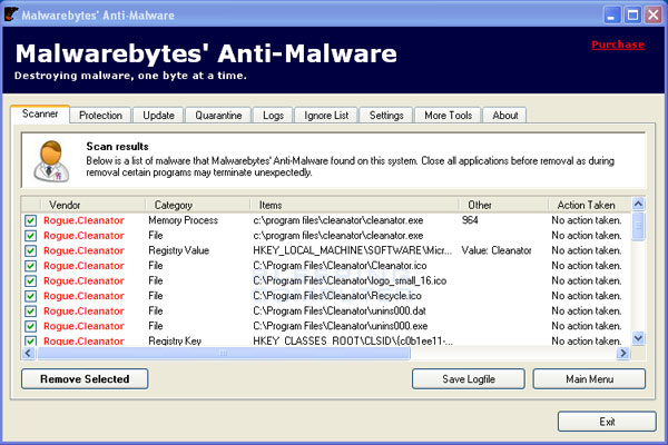 MalwareBytes Scan Results
