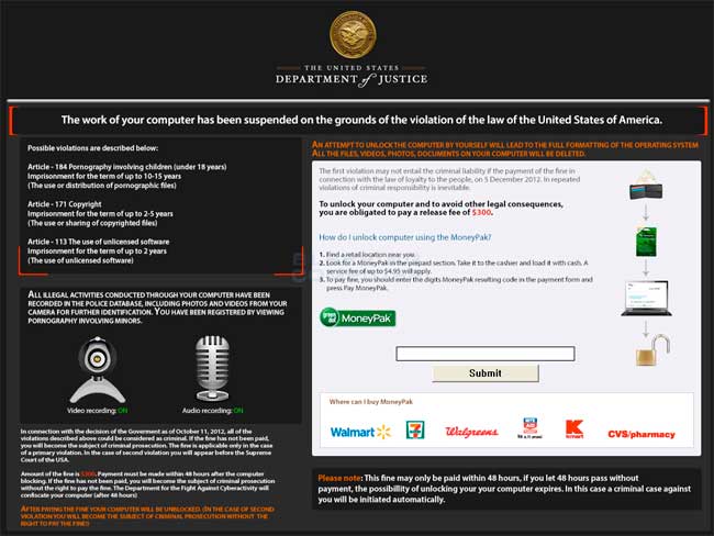 Department of Justice Ransomware screen shot