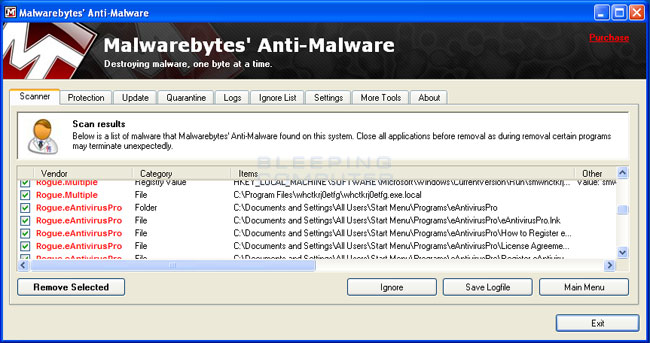 MalwareBytes Scan Results