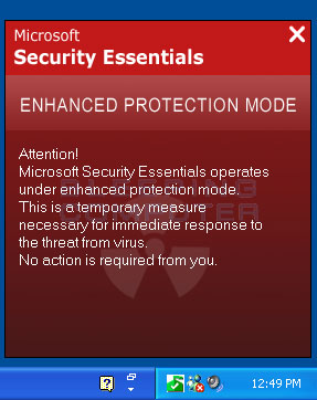 Fake Microsoft Security Essentials Enhanced Protection Mode height=362