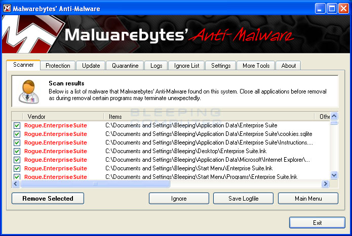 MalwareBytes Scan Results