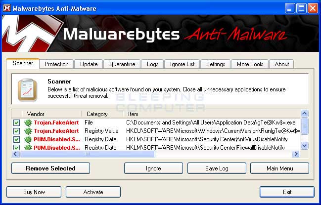 MalwareBytes Scan Results