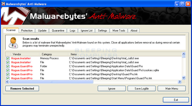 MalwareBytes Scan Results
