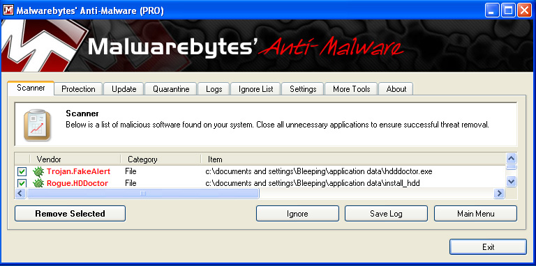 MalwareBytes Hasil Pemindaian