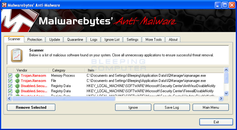 MalwareBytes Scan Results