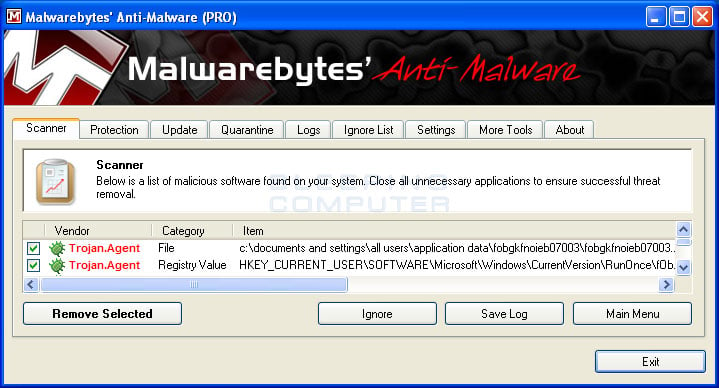 MalwareBytes Scan Results