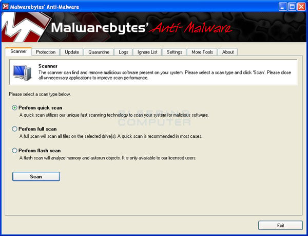 MalwareBytes Anti-Malware Screen