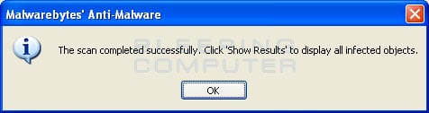 MalwareBytes Anti-Malware Scan Finished Screen