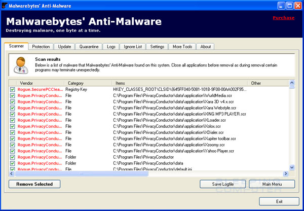 MalwareBytes Scan Results