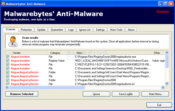 MalwareBytes Scan Results