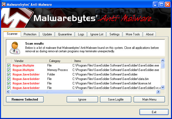 MalwareBytes Scan Results