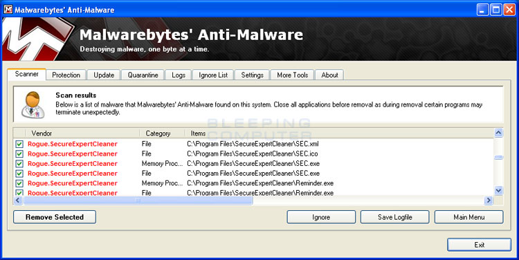 MalwareBytes Scan Results