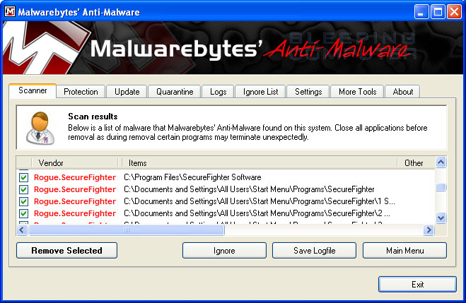 MalwareBytes Scan Results