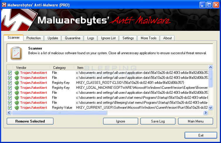 MalwareBytes Scan Results