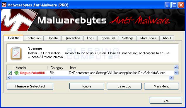 MalwareBytes Scan Results