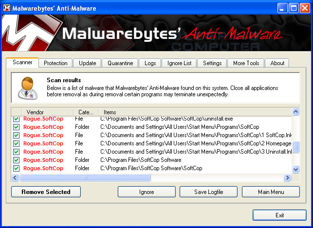 MalwareBytes Scan Results