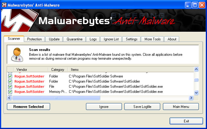 MalwareBytes Scan Results