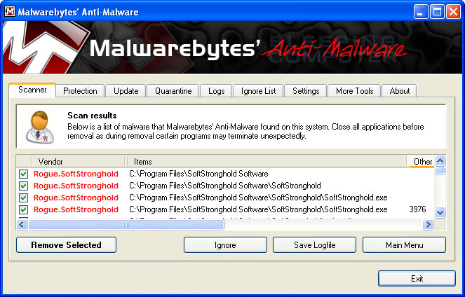 MalwareBytes Scan Results
