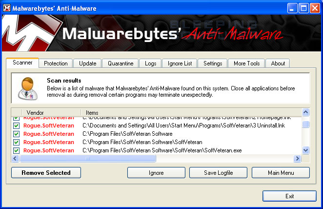 MalwareBytes Scan Results