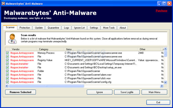 MalwareBytes Scan Results