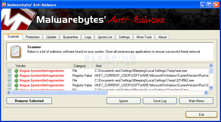 MalwareBytes Scan Results