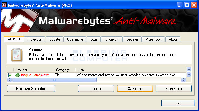 MalwareBytes Scan Results