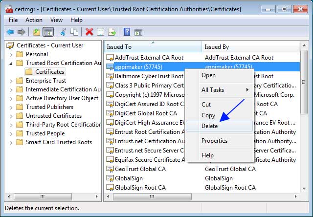 how to delete old certificates windows 10