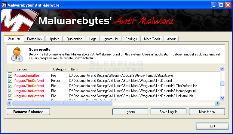 MalwareBytes Scan Results