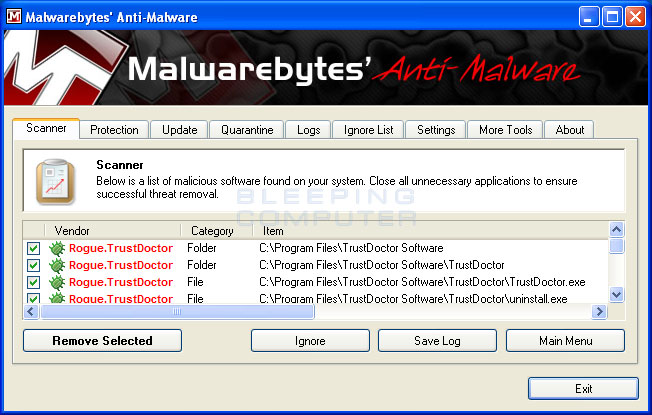 MalwareBytes Scan Results